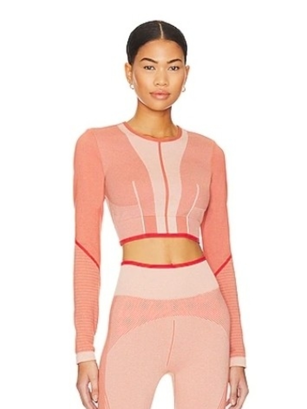Stella McCartney Coral and Light Coral Long-Sleeve Crop Top